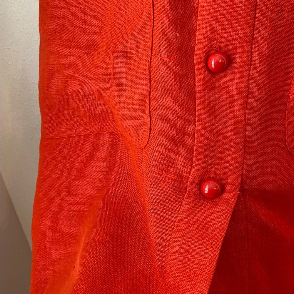 Isa Arfen Campari Red/Orange 100% Linen A-Line Front-Button Skirt UK10 / US6 - Picture 3 of 6